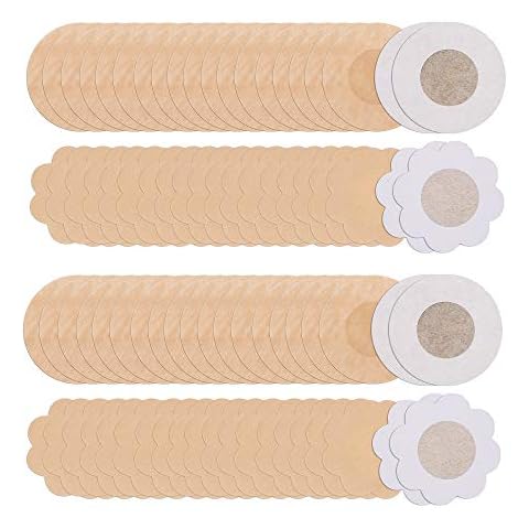Tugaizi 80 Pieces Nipple Covers Breast Pasties Comfortable Disposable nipple stickers Self-adhesive Petal Bra Pasties for Women Beige Cover