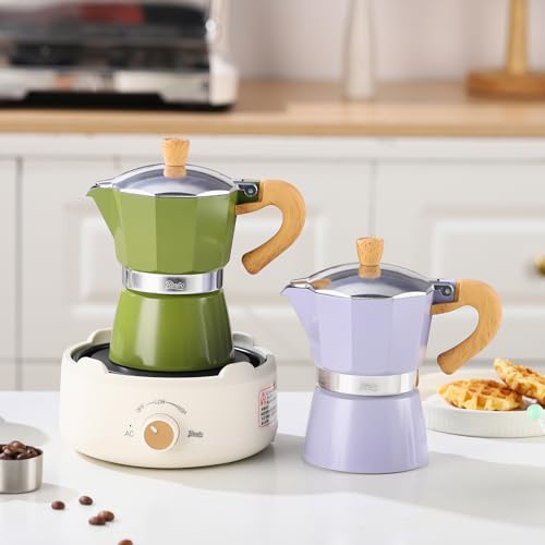 Image of Bincoo Espresso Maker Stovetop - Small Camping Moka Pot 1-2 Espresso Cup /120ML,Stove Top Espresso Pot Italian Coffee Maker,Easy to Use (Green)