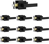 Plustool 10 Pack Matte Black Door Handles, Passage Door Levers for Hall & Closet, Interior Door Knobs Heavy Duty Square Non-Locking Handlesets (2.0lb), Reversible for Left & Right Sided Doors