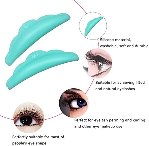 Sibba 10 Pieces Silicone Eyelash Perming Curler Eye Lash Lift Tint Perm Separator Kit Makeup Tools 5 Sizes S/M/M1/M2/L Reusable DIY Lashes Lifting Shield Rods Pads (Green)