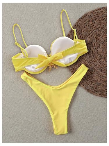 OYOANGLE Women's Bikini Set Starfish Ruched High Cut Thong Solid 2 Piece Beachwear2