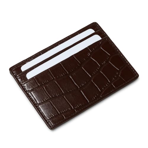 Genuine Leather Slim Card Holder Wallet for Men – Premium and Stylish Card Holder with Capacity for 7-10 Cards and Currency Compartment – Stylish and Functional Leather Wallet (CHERRY)
