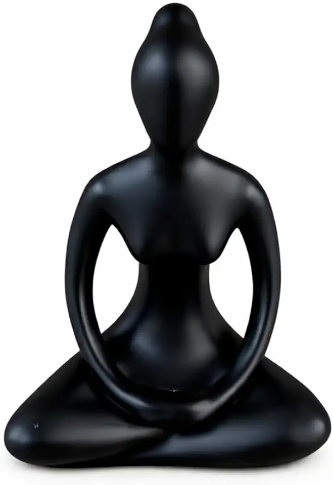 Estátua Ioga Abstrata Porcelana 12cm Preta Decorativa Meditação Pose de Yoga Zen Namaste Decoração Premium (Fechado)