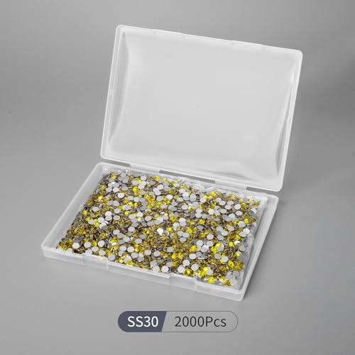 Image of 2000PCS Lemon Yellow Rhinestones Bulk, Flat Back Crystal Glass Stone Round Gems,SS30, 6.4-6.6mm