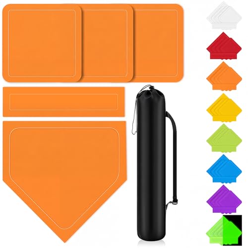 Hiboom 5 Pcs Baseball Bases Home Plate Rubber, Orange, Solid - image 1