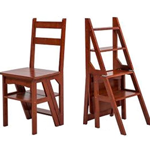 Taburete escalera plegable de bambú DASHADAO color vino tinto con 4 peldaños 2