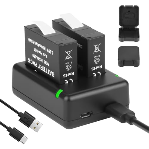 Joiry 2X Insta 360 Ace Pro Batteries de Rechange 1800 mAh + Chargeur USB Compatible avec Insta360 Ace Pro