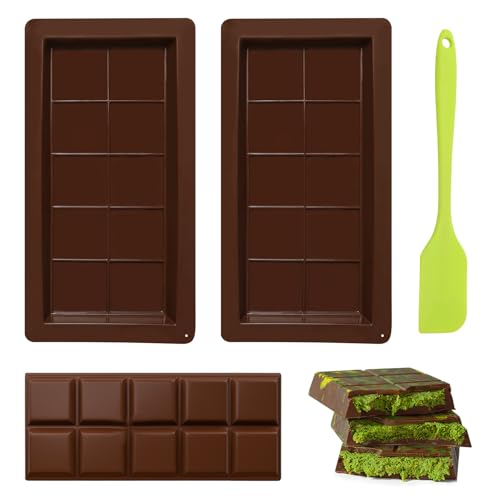 2 Pcs Silicone Moulds for Chocolate Bars, Chocolates Mould Deep with Scraper, Big Thick Chocolates Bar Moulds for Chocolate Candy Cake