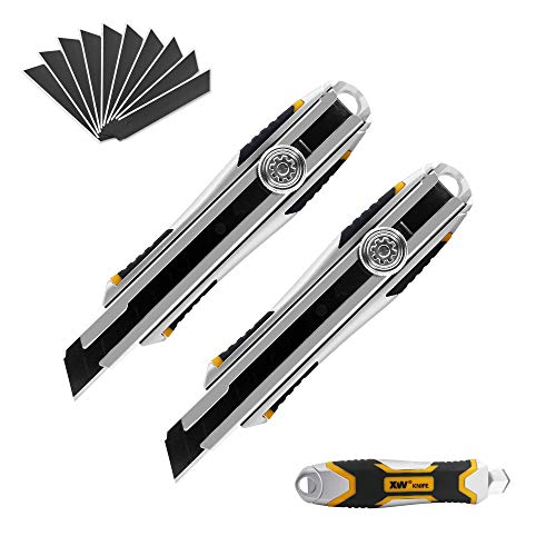 XW Snap-off Utility Knife,18mm Razor Blade Heavy Duty Box Cutter, Twist-Lock, for the Left & Right Handed, 12 Black Blades, 2-Pack