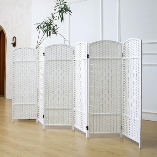 Furnnylane 6-teiliger kurzer Raumteiler Rattan Weiß, 120 cm niedriger Paravent als Sichtschutz, beidseitig Faltbarer Sichtschutz… – Ansicht 3