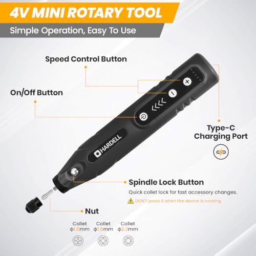 Image of HARDELL 4V Mini Cordless Rotary Tool, 5-Speed with LED & 2000mAh Battery