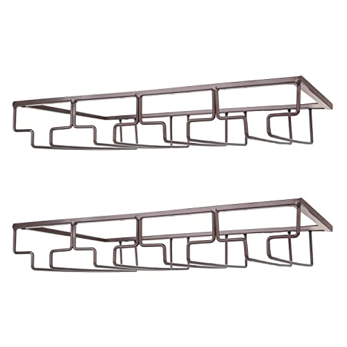 FOMANSH, Portabicchieri per bicchieri da vino; un supporto sottopensile per calici da vino a 4 scomparti in metallo, per bar e cucina, marrone, 2 pezzi