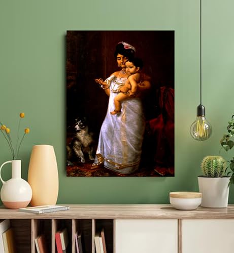 Image of Sikhash Raja Ravi Varma Canvas Paintings Classic Art, Indian Art, Famous Artist, Wall Painting for Living Room, Bedroom, Office, Unframed, Multicolor Fabric Size - 12x8 inches (30x20 cms, Here Comes Papa)
