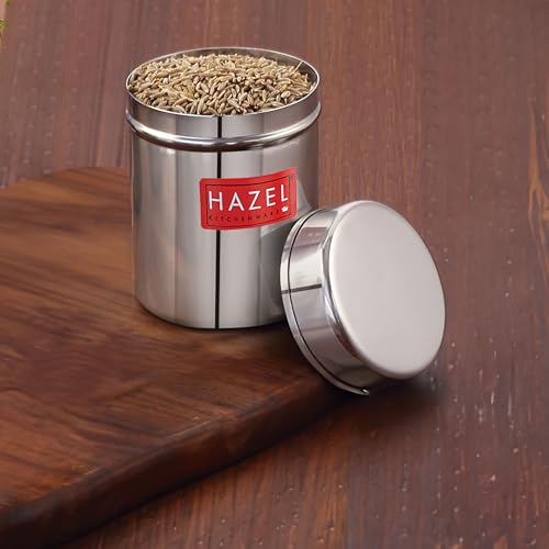 Image of HAZEL Stainless Steel Container /Ubha Dabba /Jar with Lid | Airtight Kitchen Storage | Small Steel Canister 150 ml | 6 cm Dia