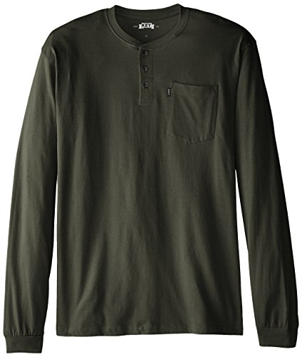 Key Apparel Men's Big Big & Tall Heavyweight 3-Button Long Sleeve Henley Pocket T-Shirt, Forest Green, 4X-Large/Tall