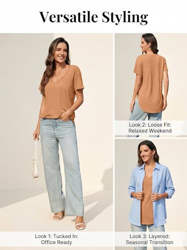 Image of Womens Deep V Neck T Shirts Oversized Side Split Summer Sexy Tunic Tops