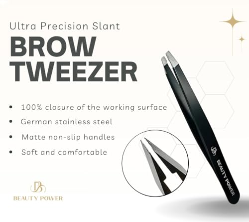 Professional-Tweezers-Slant-Durable-Lightweight-German-Stainless-Steel-Ultra-Precision-Tweezers-for-Eyebrows-Facial-Hair-Chin-and-Ingrown-Hair-Removal-Matte-Black