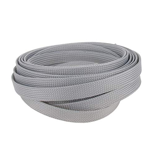 Othmro 編組スリーブ 幅12mm 長さ5m グレー 1個入り 編組チューブ RoHS認証 PET ポリエチレンテレフタレート材質 ポリエステル編組スリーブ ケーブル被覆用