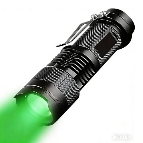 POCKETMAN Linterna LED verde de 3 modos, alto lumen, función de zoom y clip, adecuada para astronomía, observación nocturna, exterior, aviación e iluminación de emergencia, linterna verde especial.