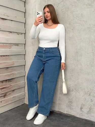 Image of KOTTY Plus Size Women's High Waist Straight Denim Jeans Comfortable Wear for Work Casual Use