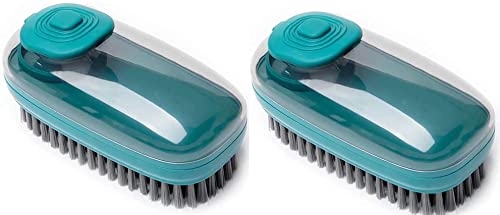 Image of Soft Cleaning Brush Hand Broom for Car /Bed /Couch /Draft /Garden /Furniture /Clothes Bedspread Carpet Cleaning Brush, Cleaning Brush with Soap Dispenser Scrub Brush,Washing Brush,Green(Pack of 2)