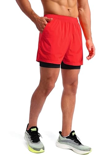 Image of Boldshark Men's 2-in-1 Running Shorts with Inner Compression Layer, Quick-Dry Sports Shorts with Phone Pocket for Gym, Running & Training