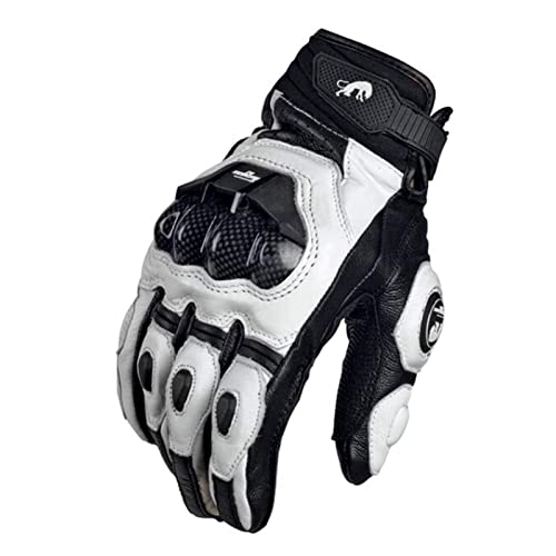 YOBAIH Gants de Moto Noir Racing Route Cuir Moto Racing Team Blanc Gants Hommes d'été d'hiver Gant Moto Homologué Homme (Color : Leather White, Size : M)