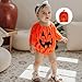 POZMTIORE Unisex Infant Baby Pumpkin Costume Halloween Outfits Long Sleeve Grimace Romper With Hat 0 3 6 9 12 M (Orange, 3-6 Months)
