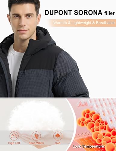 HARD LAND Men's Heavy Winter Coat Waterproof Sorona Quilted Performance Parka Jacket Men with Hood4