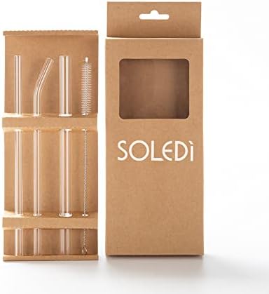 SOLEDi Reusable Stainless Steel Metal Straws with Case - Long Drinking Straws for Tumblers Yeti Dishwasher Safe - 2 Cleaning Brushes Included