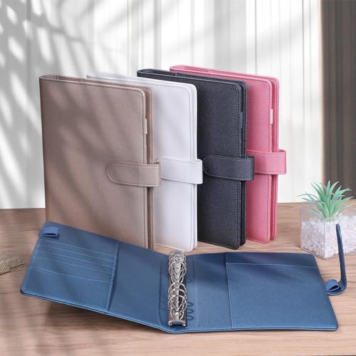Image of Antner A5 Notebook Binder with 6-Ring Photocard Cover, PU Leather Refillable Budget Binder Loose Leaf Personal Organizer, Magnetic Buckle, Glitter Blue