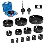 19Pcs Multi-Size Hole Saw Set, 3/4” to 6” Carbon Steel Saw Blades, 2Pcs Triangular Shank Drill Bit, 2Pcs Mandrels, Installation Plate, and Hex Key, Hole Saw Tools for Soft Wood, Plywood, Drywall, PVC