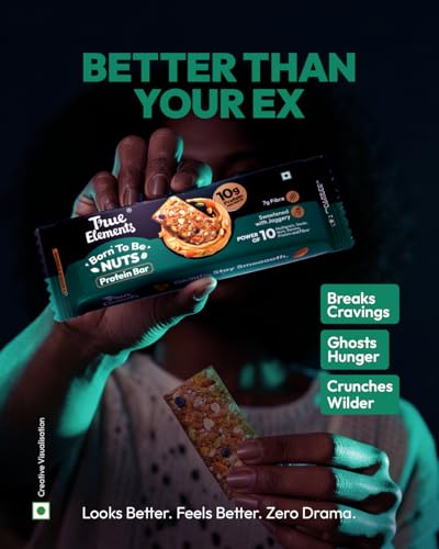 Image of True Elements Born To Be Nuts Protein Bar 50gm - Crunchy Protein Bar | 10g Protein + 7g Fibre | Sweetened with Jaggery | Healthy Protein Snack