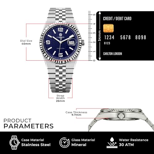 Image of Carlton London Rover Men Analog Watch, Round Dial, Stainless Steel Strap, Quartz Movement, 40 mm Case, Premium Wide Strap Design, 30M Water Resistant, Casual Formal Wear