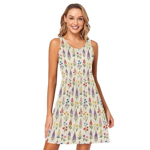 Robe d'été pour femme col rond robe de plage fleurie XL vêtement de vacances léger