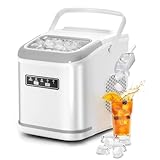 Antarctic Star Countertop Ice Maker Machine with Handle, 2 Size Ice, 9 Pcs Ready in 6 Mins, 26lbs/24Hrs, Self-Cleaning Portable Bullet Ice Maker w/Basket and Scoop for Home/Kitchen/Camping/RV (White)