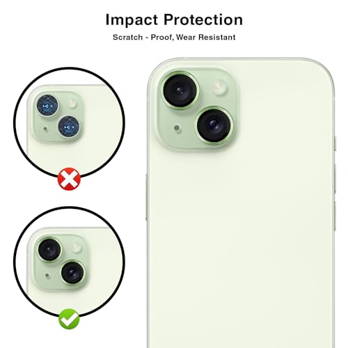 Image of Camera Lens Protector for Apple iPhone 15 | 9H Hardness, Full Coverage Camera Metal Ring Ultra-Thin /Clear (Green)