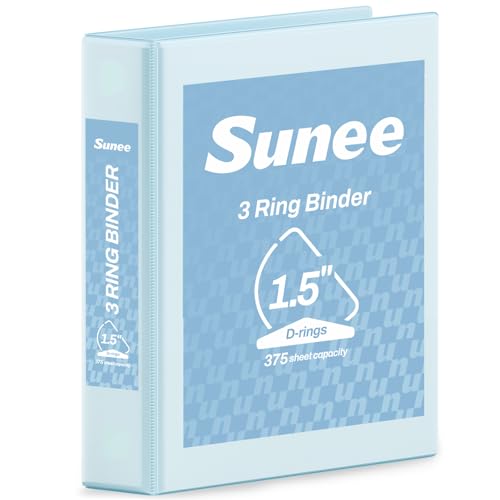 SUNEE 3 Ring Binder 1.5 Inch D Ring Clear View Binder Three Ring PVC-Free (Fit 8.5x11 Inches) for School or Office Supplies Pastel Blue 1 Pack
