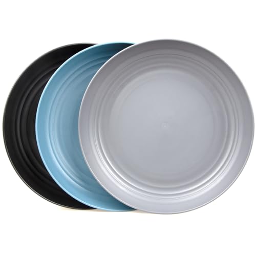 Unbreakable Plastic Plates Set of 3, Reusable Dinner Plates, Large Camping Plates Set, Lightweight Plastic Dinner Plates for Camping, Kitchen