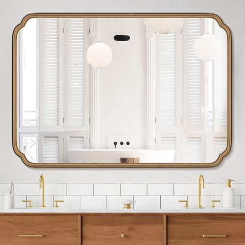 Ferytange 36 x 48 Inch Gold Bathroom Vanity Mirror for Wall with Non-Rusting Metal Frame Large Rounded Rectangle Mirror for Over Sink (Horizontal/Vertical)