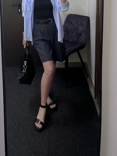 واي كيه ار شورت برمودا للنساء، شورت كاجوال مرن عالي الخصر بطول الركبة بارجل واسعة، شورت صيفي رمادي مع جيوب، مقاس M