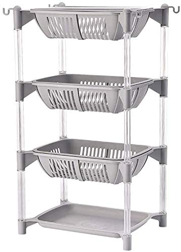 Estante para platos domésticos y alimentos con tres niveles de plástico gris