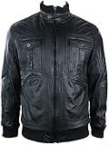 Aviatrix Herren Lederjacke in Schwarz Bomber Stil Hoher Kragen