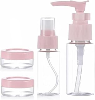 مجموعة زجاجات ادوات الزينة بحجم مناسب للسفر مع شنطة حمل شفافة، ارجواني، 6 قطع