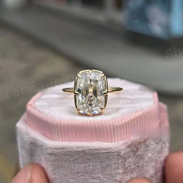 Old Mine Elongated Cushion Cut Moissanite Ring Engagement Ring 14K Solid Gold Antique Diamond Wedding Promise Ring For Love4