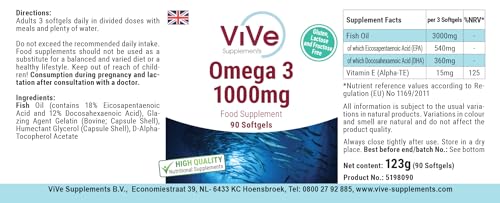 Omega 3 1000mg - 90 Softgels - Omega 3 aus Fischöl - mit EPA, DHA und Vitamin E - Hochdosiert - Qualität aus Deutschland - ViVe Supplements – Bild 4