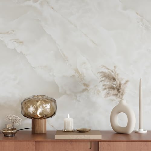 VEELIKE Wide Cream Onyx Marble Countertop Contact Paper Waterproof Kitchen Countertop Peel and Stick Marble Contact Paper 32\'\'x118\'\' Thick Self Adhesive Granite Vinyl Counter Top Covers for Bathroom