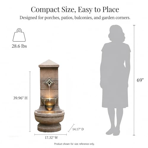 Image of Bumilgar Outdoor Wall Fountain with LED Lights, 39.96 inch H Freestanding Garden Water Fountain, Large Floor Standing Patio Waterfall Feature, European Resin Flat Back Yard Courtyard Porch Decor