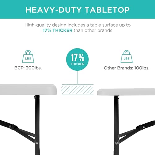 Image of Best Choice Products 6ft Plastic Folding Table, Indoor Outdoor Heavy Duty Portable w /Handle, Lock for Picnic, Party, Camping - Light Gray
