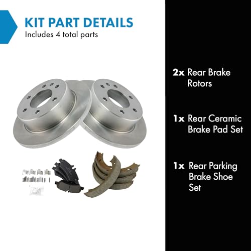 Image of TRQ Rear Brake Pad and Rotor Set Ceramic Parking Brake Shoe Compatible with 2007-2009 Dodge Sprinter 2500 2007-2016 Freightliner 2500 2010-2018 Mercedes-Benz Sprinter 2500